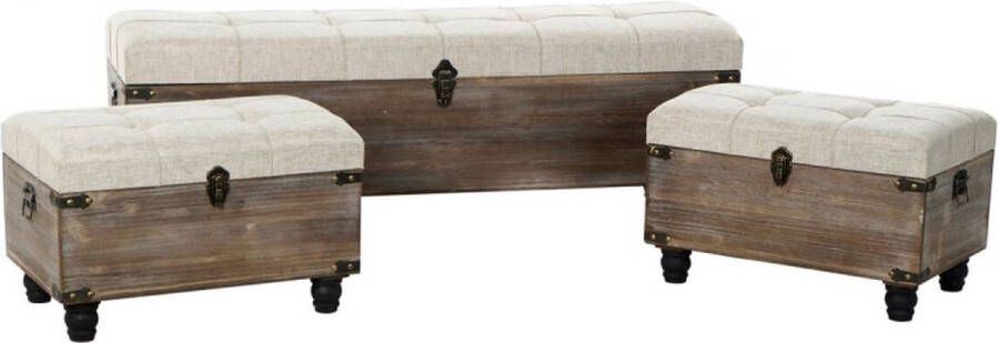 DKD Home Decor Foot-of-bed Bench Bruin Crème 3 Onderdelen Hout Polyester Traditioneel (119 x 41 x 42 cm) (3 pcs)