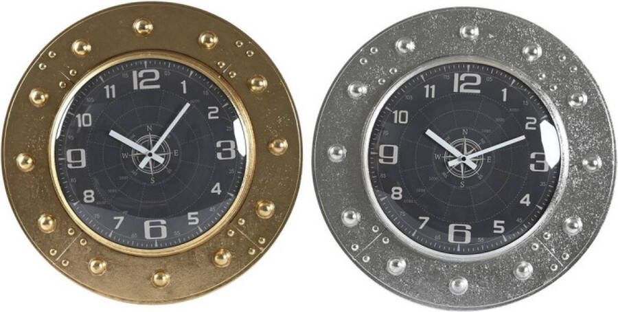 DKD Home Decor Muurklok 48 5 x 6 x 48 5 cm Kristal Zilverkleurig Zwart Gouden Ijzer (2 Stuks)