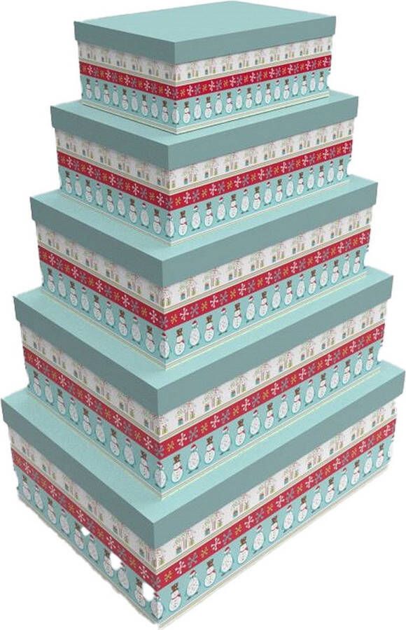 DKD Home Decor Set van opstapelbare opbergboxen 5 Onderdelen Multicolour Karton (50 x 35 x 25 cm)