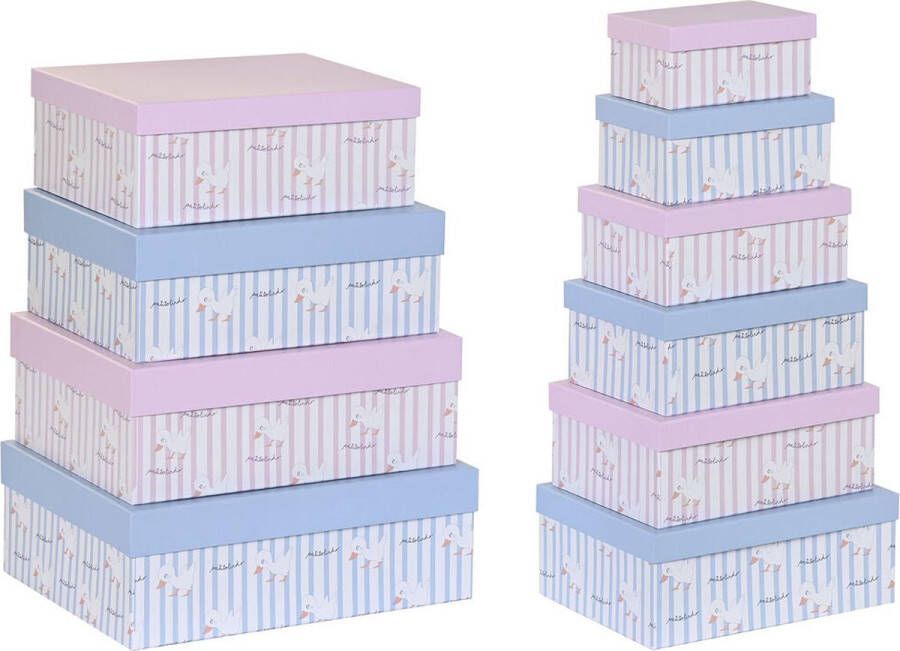 DKD Home Decor Set van opstapelbare opbergboxen Blauw Roze Karton (43 5 x 33 5 x 15 5 cm)