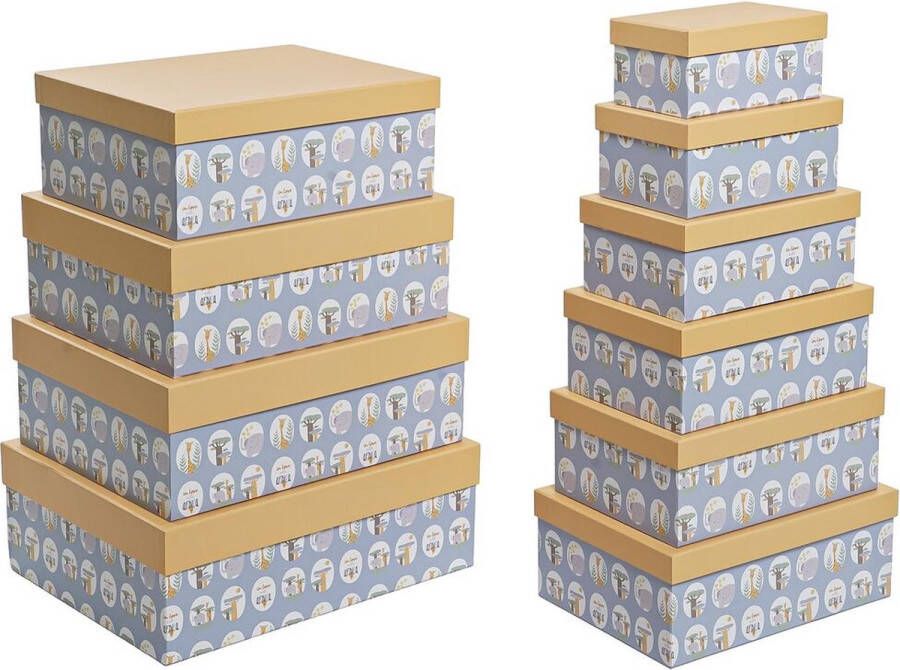 DKD Home Decor Set van opstapelbare opbergboxen dieren Blauw Karton (43 5 x 33 5 x 15 5 cm)