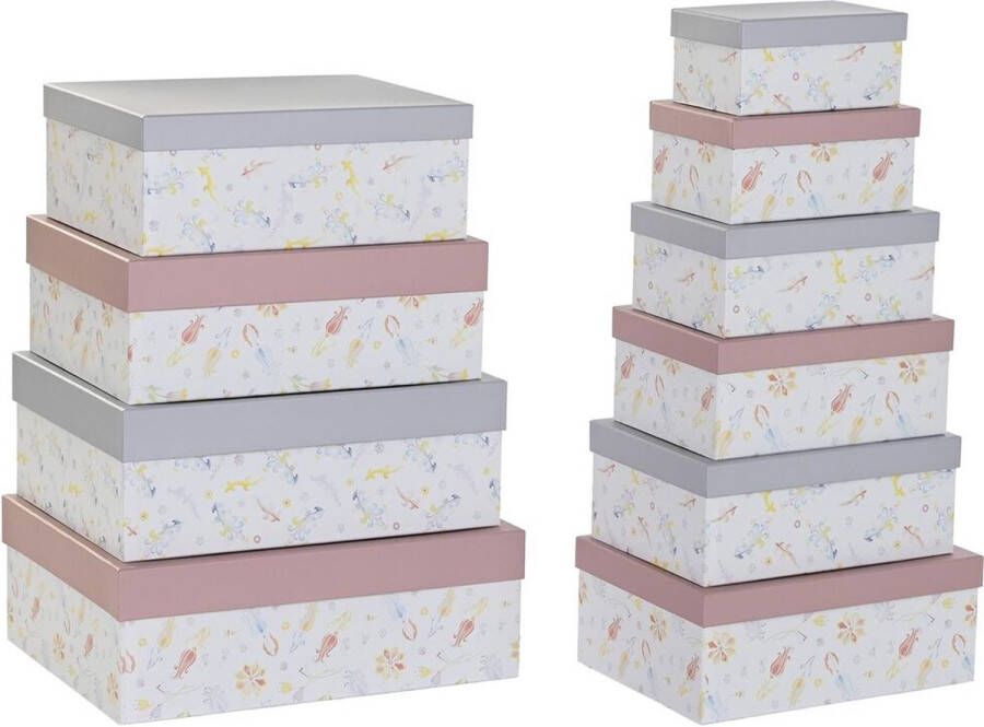 DKD Home Decor Set van opstapelbare opbergboxen Roze Lila Multicolour Karton (43 5 x 33 5 x 15 5 cm)