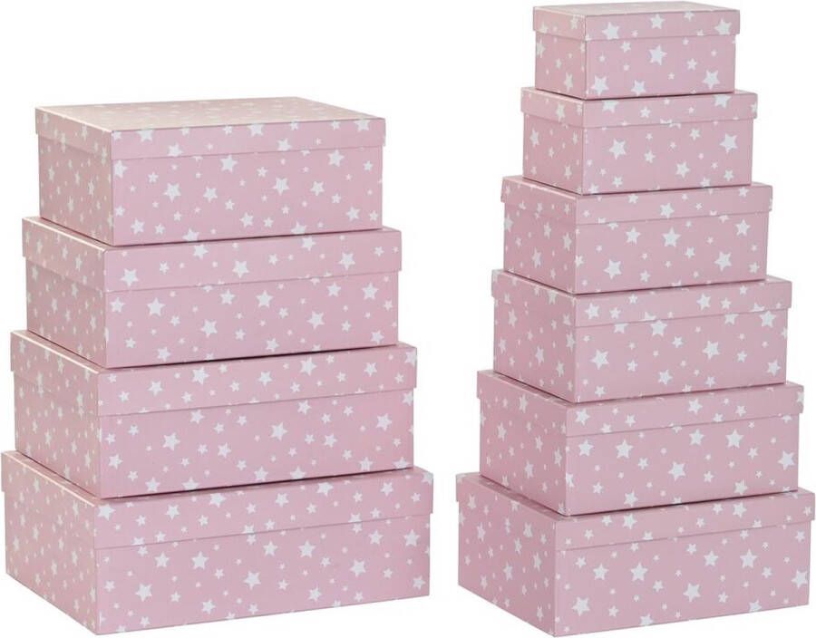 DKD Home Decor Set van opstapelbare opbergboxen Wit Kinderen Licht Roze Karton (43 5 x 33 5 x 15 5 cm)
