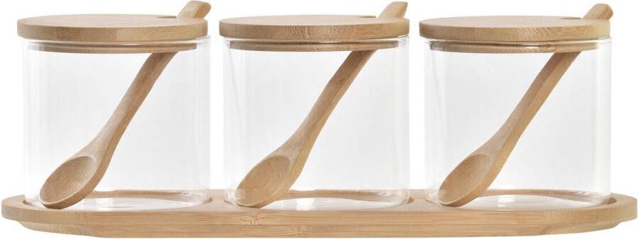 DKD Home Decor Suikerpot Eenvoudig Transparant Natuurlijk Bamboe 3 Onderdelen 8 5 cm 29 x 10 x 10 cm