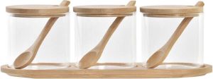 DKD Home Decor Suikerpot Eenvoudig Transparant Natuurlijk Bamboe 3 Onderdelen 8 5 cm 29 x 10 x 10 cm