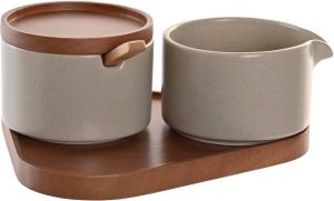DKD Home Decor Suikerpot 19 5 x 18 5 x 7 cm Beige Bruin Rubberwood 4 Onderdelen