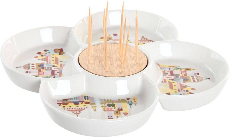 DKD Home Decor Tapasschaal Keramiek Met 4 Vakjes (22 x 22 x 7 cm)