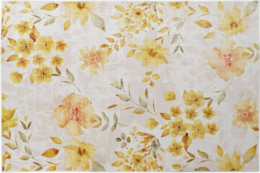 DKD Home Decor Tapijt Geel Wit Polyester Katoen Blommor (120 x 180 x 0.5 cm)
