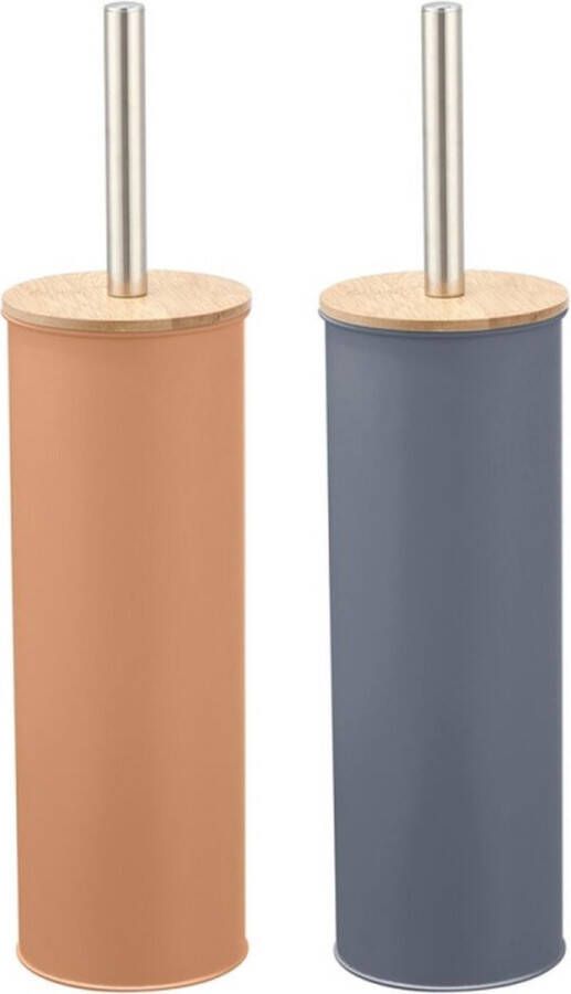 DKD Home Decor Toiletborstel Grijs Metaal Oranje Aluminium Bamboe (9.5 x 9.5 x 38 cm) (2 Stuks)