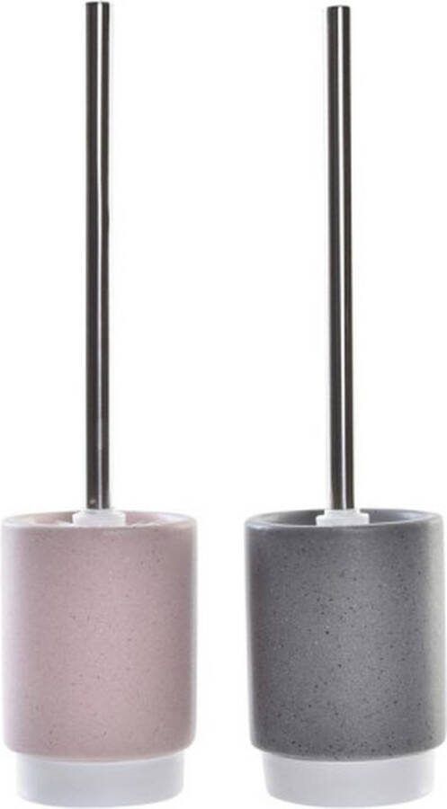 DKD Home Decor Toiletborstel Grijs Roze Zilverkleurig Licht Roze Metaal Aluminium Dolomite Stads 9 8 x 9 8 x 39 cm (2 Stuks)