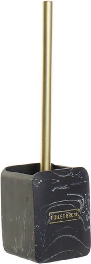 DKD Home Decor Toiletborstel Zwart Gouden Metaal Hars Marmer (9 5 x 9 5 x 37 cm)