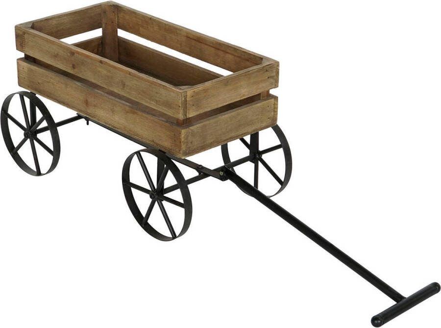DKD Home Decor Tuinwagen 55 x 28 5 x 55 cm Spar Zwart Metaal Donkerbruin Planten Cottage
