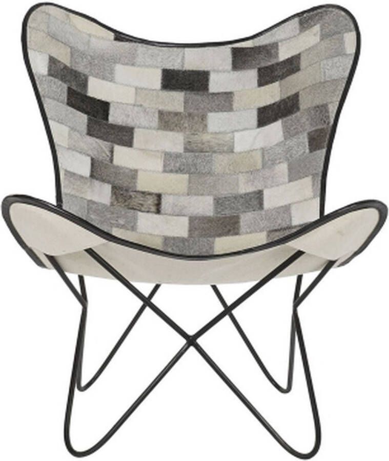 DKD Home Decor Vlinderstoel Zwart Grijs Beige Wit Metaal Leer (74 X 70 X 90 cm)