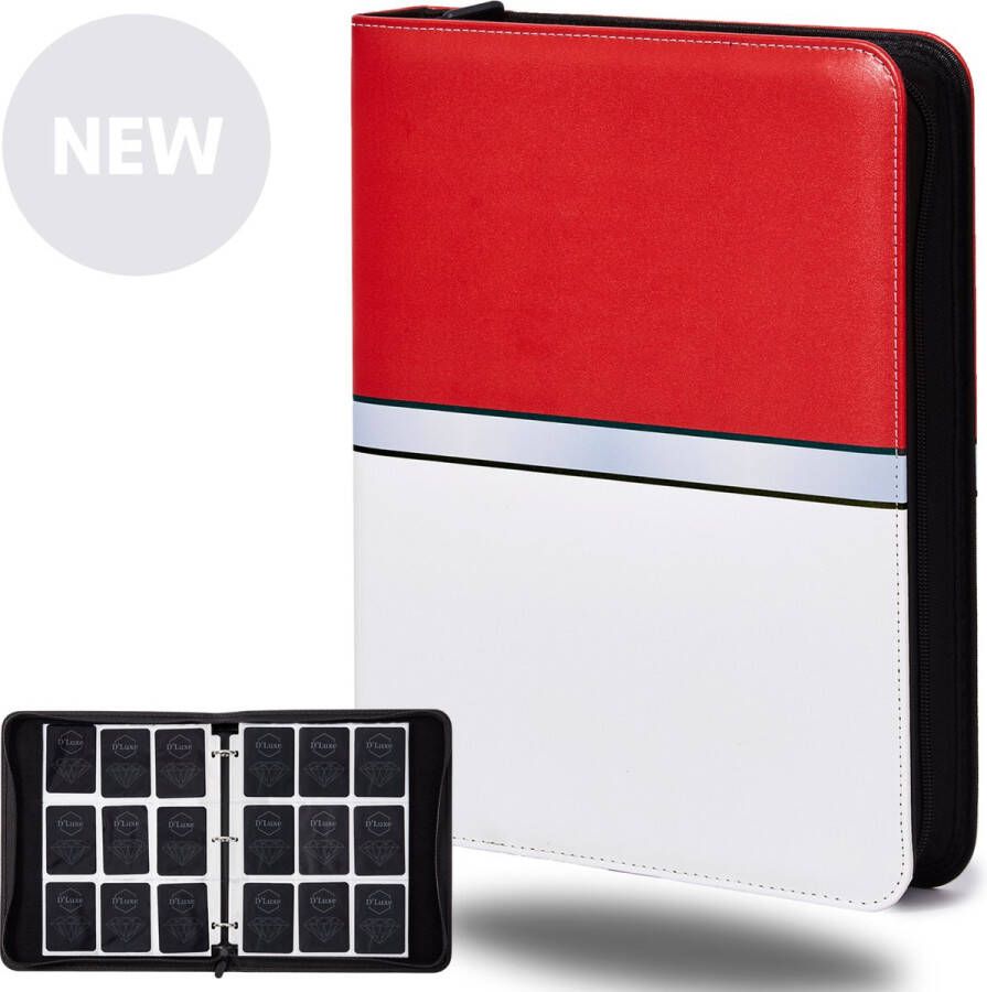 D'Luxe Verzamelmap 900 Kaarten 50 Pagina's Geschikt voor alle trading cards Premium kwaliteit Rood wit Rits sluiting Compatibel met Pokémon kaarten