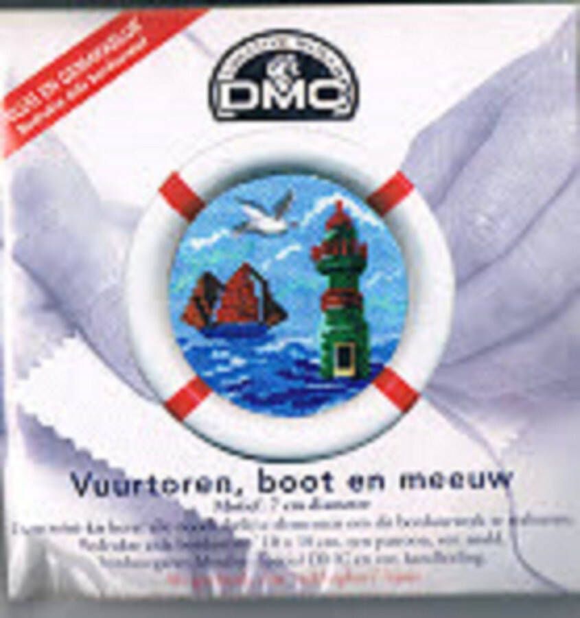 DMC Borduurpakket (SeaLife ) Voorbedrukt Aida Nr T866K 6 Vuurtoren boot en Meeuw