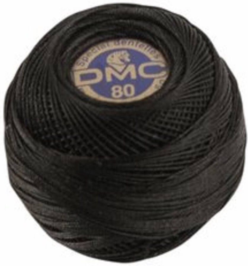 DMC haakgaren fijn dikte 80 geschikt voor Frivolite en het omhaken van zakdoekjes Nr 310 Zwart