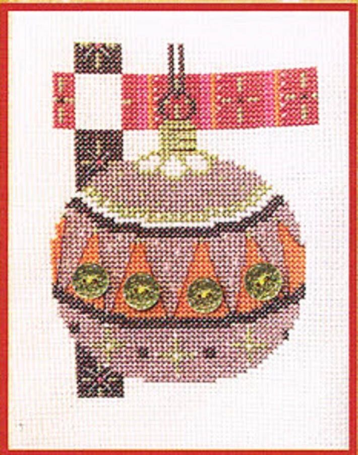 DMC mini kit T704K 2 borduurkaart kerstbal 7 5x6 3cm