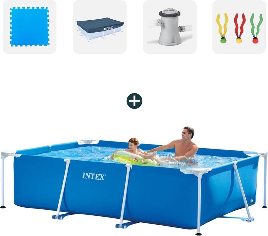 Dobeno Intex zwembad Complete set 260x160x65 cm Inclusief zwembadtegels Afdekzeil Filterpomp Duikspeelgoed