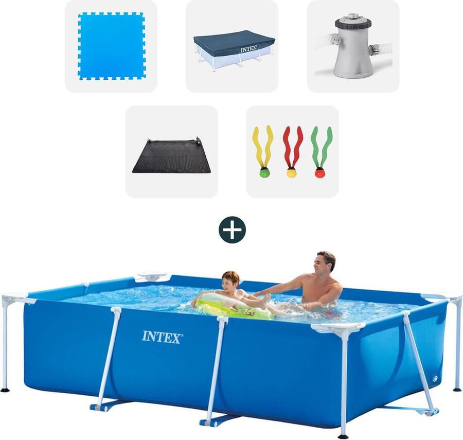 Dobeno Intex zwembad Complete set 260x160x65 cm Inclusief zwembadtegels Afdekzeil Filterpomp Solarmat Duikspeelgoed