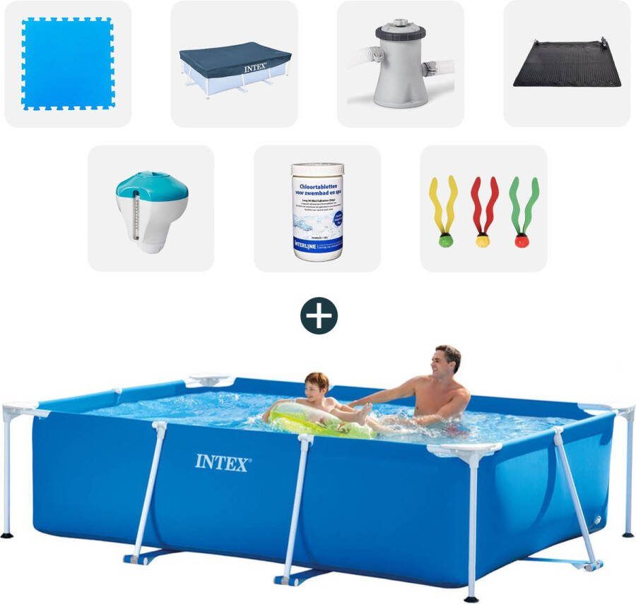 Dobeno Intex zwembad Complete set 260x160x65 cm Inclusief zwembadtegels Afdekzeil Filterpomp Solarmat Chloordrijver+thermometer Chloortabletten Duikspeelgoed