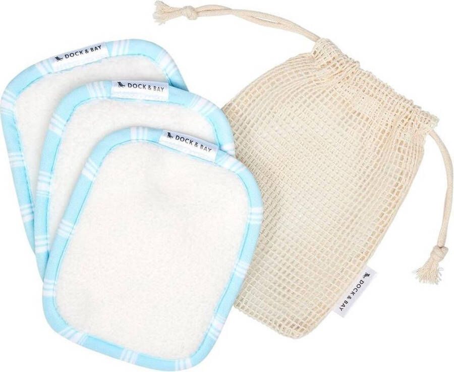 Dock & Bay make up remover pads herbruikbaar + waszakje set van 3 chamomile blue