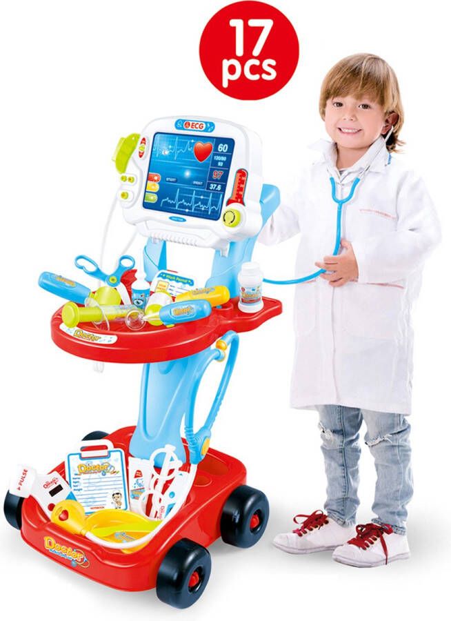 Doctor Dokter Speelset Trolley Speeltafel 3+ Inclusief 17 accessoires 32x32x58cm