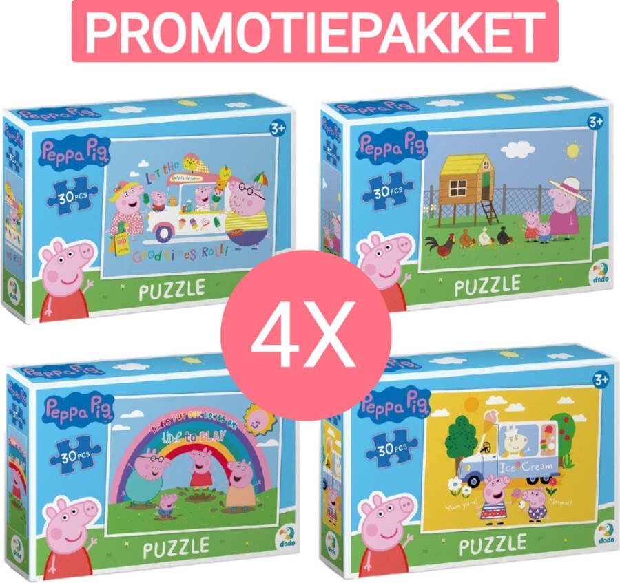 Dodo Toys PROMOTIEPAKKET 4 X Peppa Pig Puzzel 30 stukjes 20x27 cm Peppa Pig speelgoed 3+ Kinderpuzzel 3 jaar