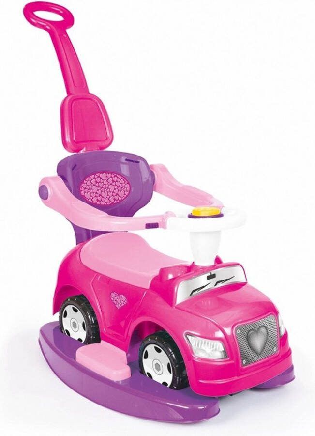 Dolu Eenhoorn Loopauto met Duwstang Roze