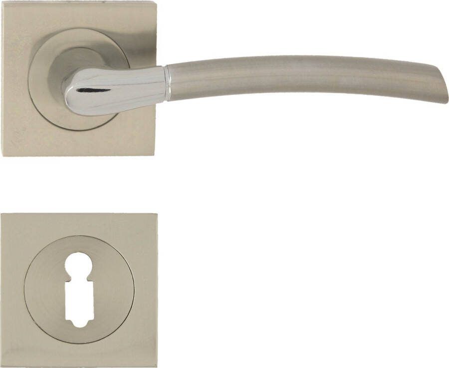 Domino deurkrukgarnituur BB gladde sleutel met vierkant beslag set voor kamerdeuren| aluminium deurbeslag chroom nikkel PRESTO-QR M6 M9