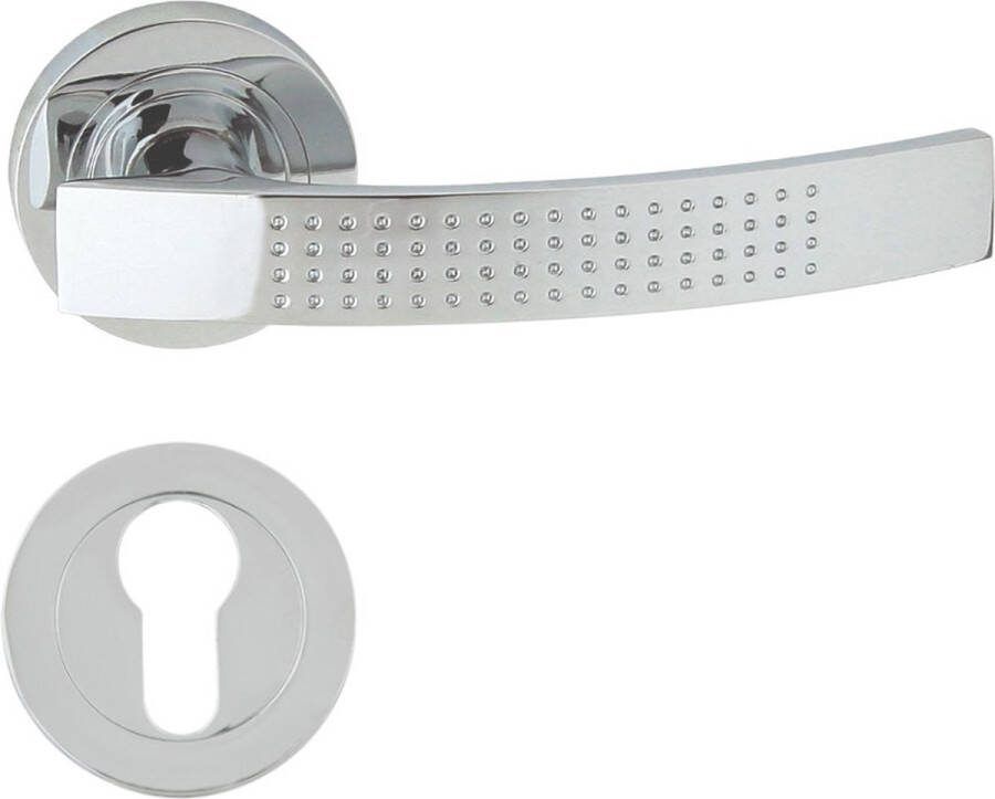 Domino deurkrukgarnituur PZ voor profielcilinder met ronde beslag set voor profielcilinder aluminium deurbeslag chroom nikkel ALMA-R ECO M6 M9