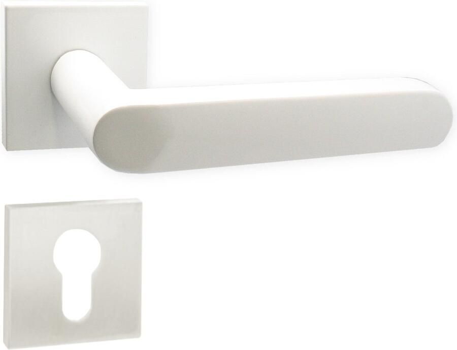 Domino deurkrukgarnituur PZ voor profielcilinder met vierkant beslag set voor profielcilinder aluminium deurbeslag wit DENVER-QR SLIM WHITE