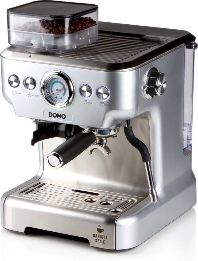 DOMO Elektro DOMO DO725K Espressomachine met Geïntegreerde Bonenmaler – Pistonmachine Pro 20 Bar – RVS Zwart