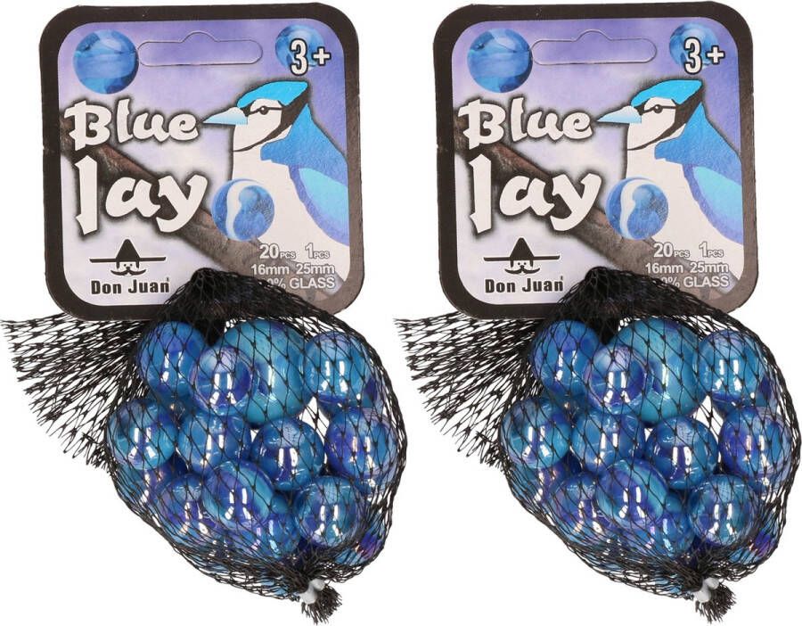 Don Juan Knikkers 42x Blue Jay knikkers in netjes Blauwe knikkers Buitenspeelgoed voor kinderen