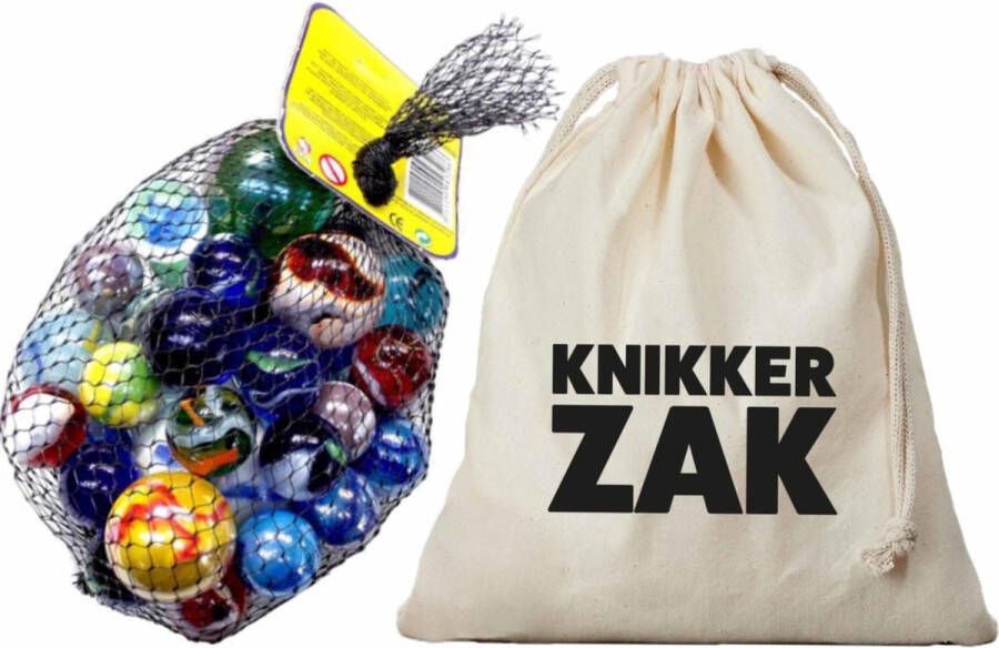 Don Juan Knikkers Knikkerzak van 25 x 30 cm gevuld met 3 kilo knikkers en bonken Knikkeren speelgoed voor buiten