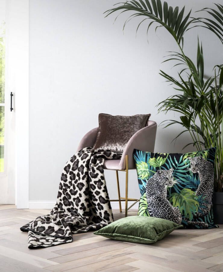 Done. be different Deken Plaid Luipaard Luipaardprint Panterprint 200x150cm Off white grijs zwart 60% katoen 40% polyacryl