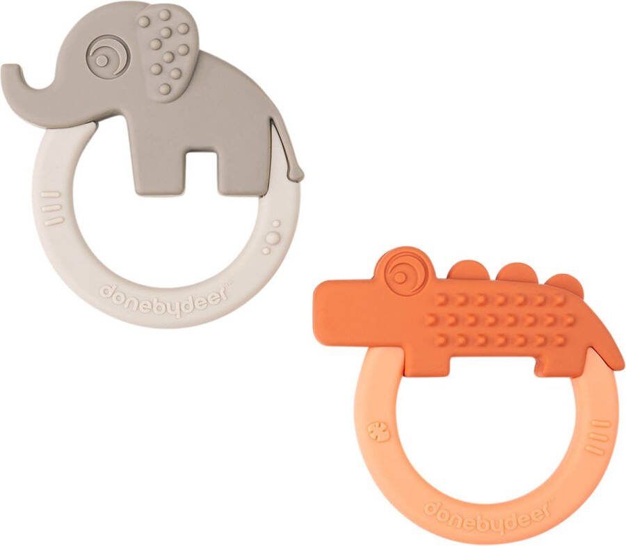 Done By Deer Bijtringen Tiny Teether 2-Pack Deer Friends Papaye Sand