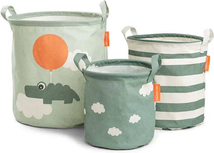 Done By Deer Opbergmand Set van 3 Happy Clouds Green