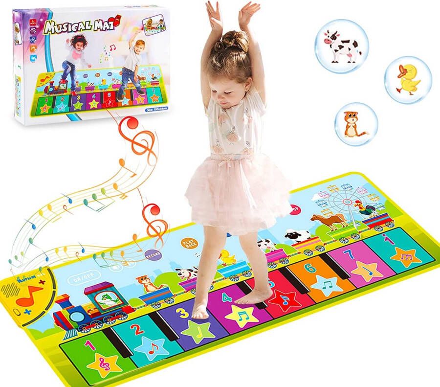 DONGQI Speelmat voor kinderen pianospeelgoed muziektapijt voor piano voor kinderen muziekmat met dierengeluiden dansmat voor baby's meisjes en jongens (100 x 38 cm)