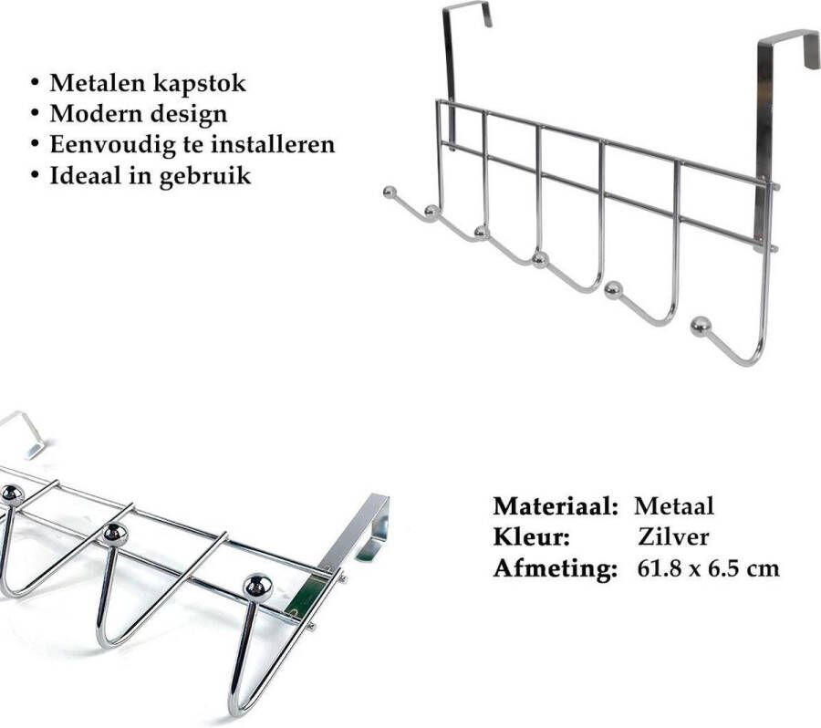 DONLEY Deurkapstok Hangende Kapstok Kapstok 6 Haken 62cm breed RVS