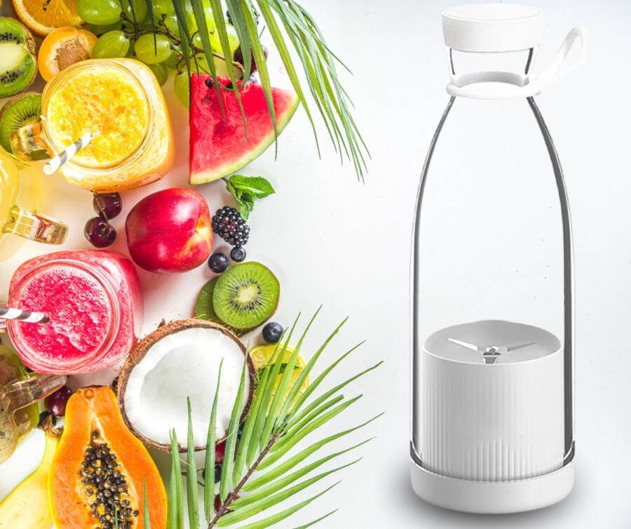 DONLINE Draagbare Mini Blender 450ml Mini smoothie maker Blender To Go Oplaadbare blender Smoothies Fruit Mixer Blender USB Oplaadbaar Wit
