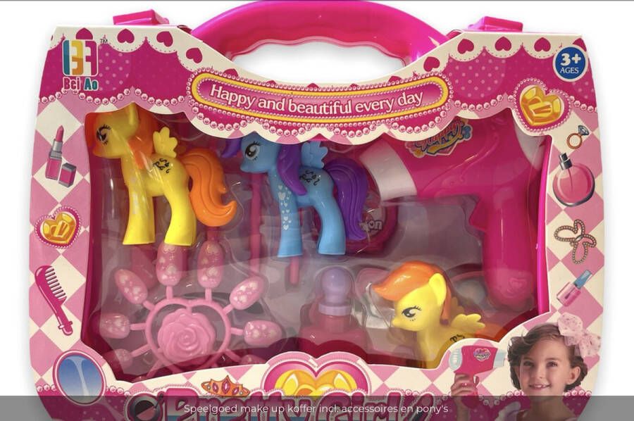 Donny Toys Make up Beauty Haarstyling speelset meisje met kleine ponys in koffertje