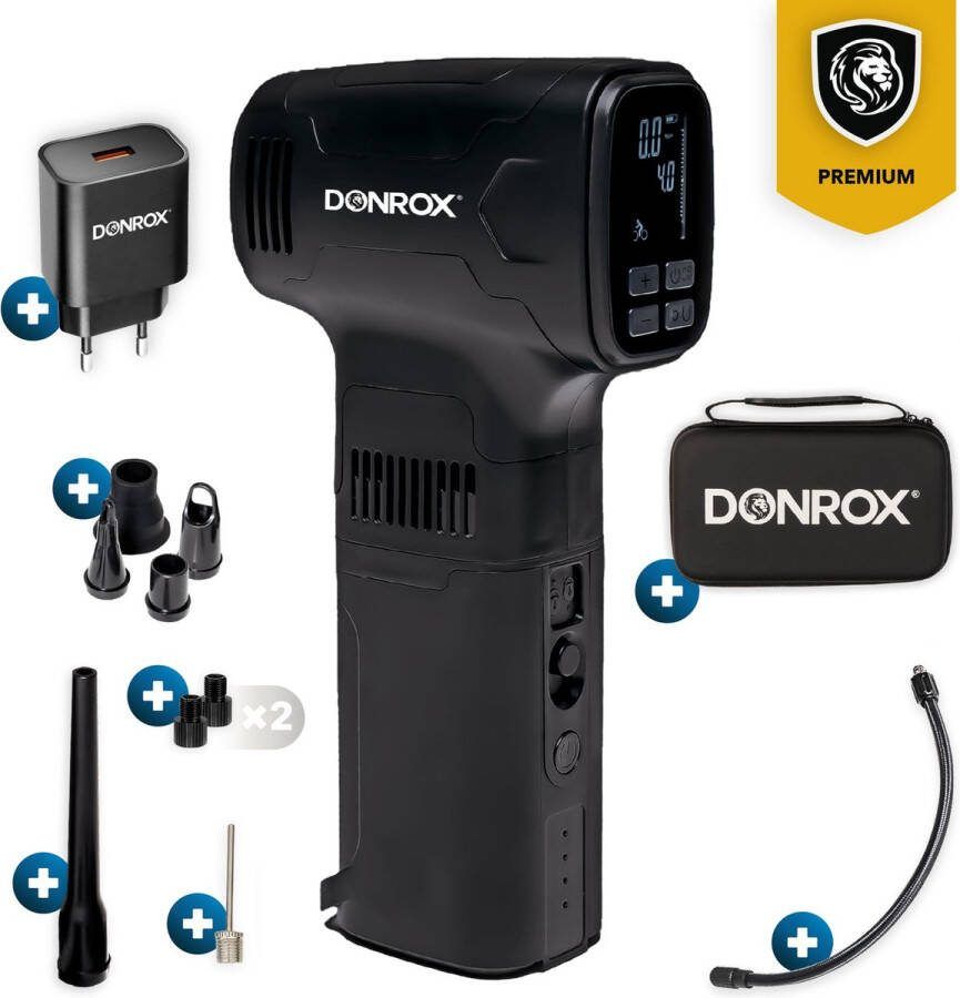 DONROX C542 Combinatie Compressor Bandenpomp en Luchtpomp + Oplader Luchtcompressor Oplaadbaar Fiets Tot Camper Tot Luchtbed- Elektrische Fietspomp