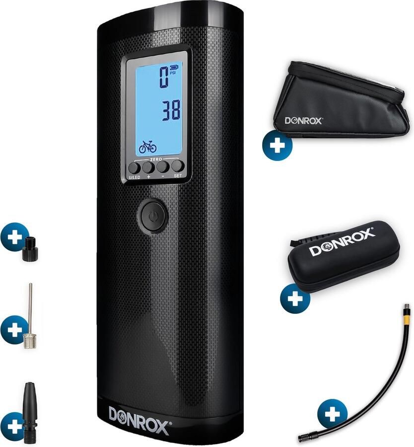 DONROX Ride F511 + F500m Compressor Bandenpomp + Fietstas Mat Elektrische fietspomp