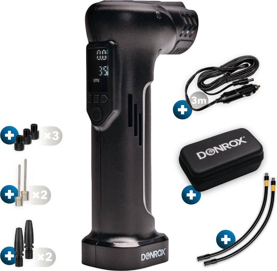 DONROX Ride A922 Draagbare Compressor Bandenpomp + Onderdelen pakket 12V Luchtcompressor Oplaadbaar Fiets Tot Camper Elektrische Fietspomp