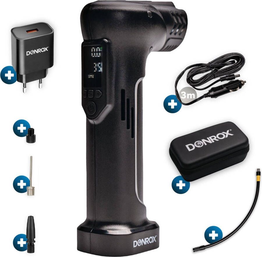 DONROX Ride A922 Draagbare Compressor Bandenpomp + Oplader 12V Luchtcompressor Oplaadbaar Fiets Tot Camper Elektrische Fietspomp