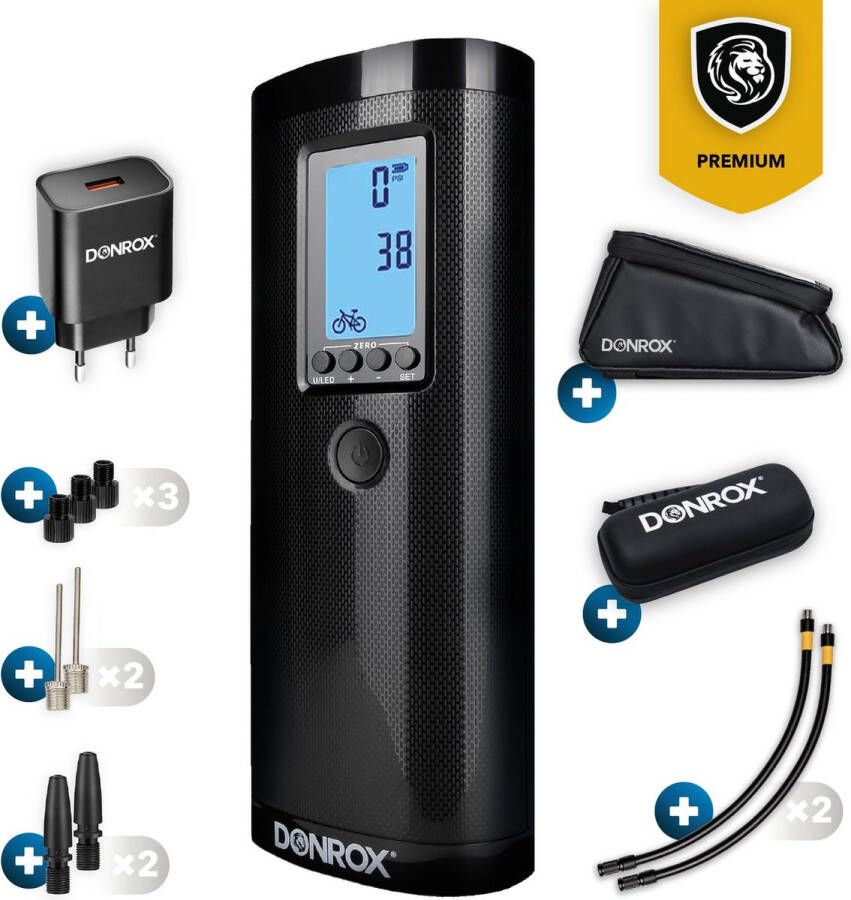 DONROX Ride F511 Draagbare Compressor Bandenpomp + Onderdelenpakket + Oplader + Fietstas Mat Luchtcompressor Oplaadbaar Fiets Tot Auto Elektrische Fietspomp