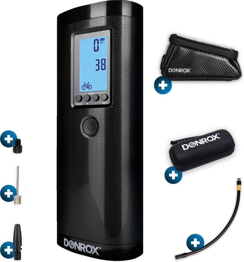 DONROX Ride F511 + F500c Compressor Bandenpomp + Fietstas Carbon Elektrische fietspomp