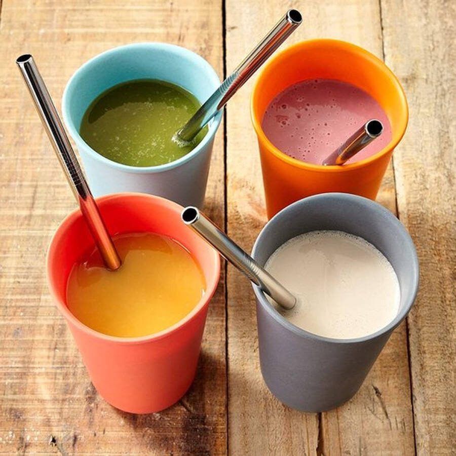 Doodadeals 2 Metalen Rietjes – Cocktail Frisdrank Herbruikbaar – RVS – Met Schoonmaakborstel