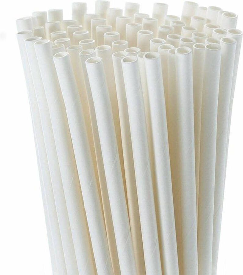 Doodadeals 50 Pack Witte Papieren Rietjes 20 cm Kartonnen Rietjes