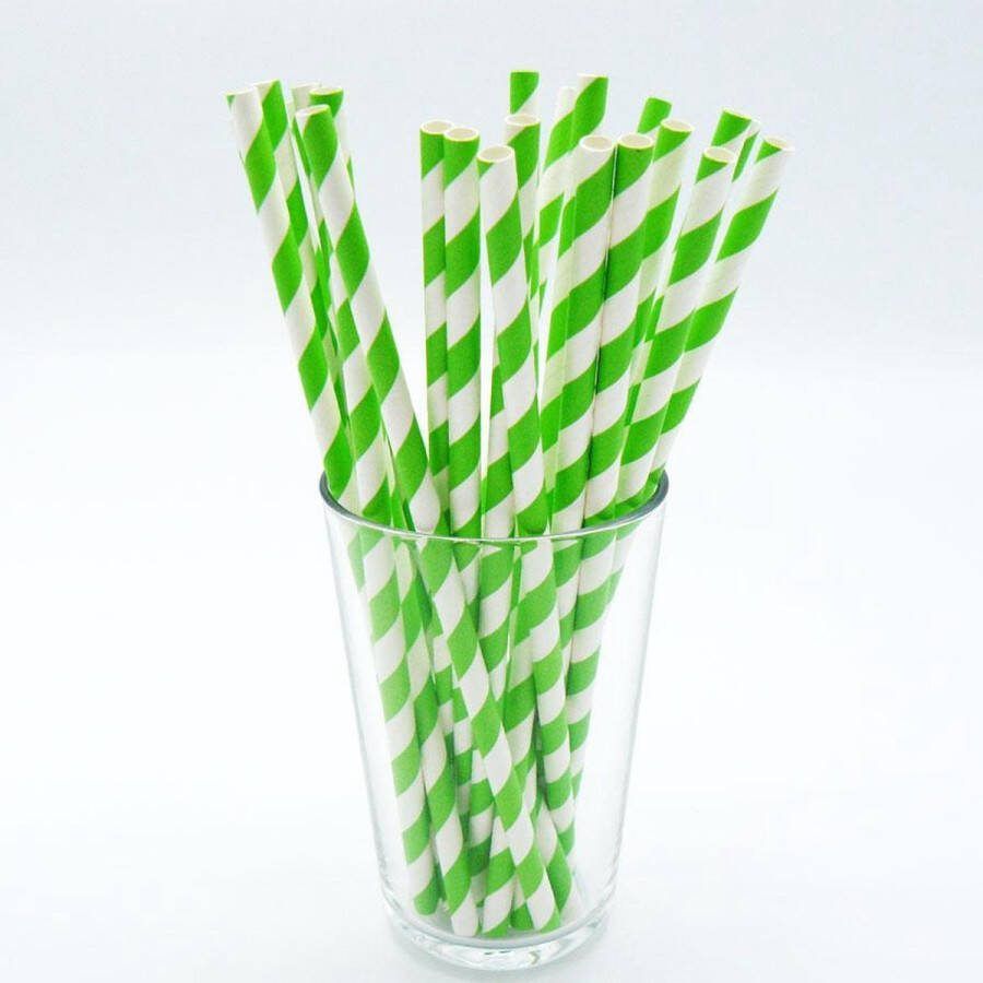 Papieren Rietjes Groen & Wit 25 stuks 20 cm Kartonnen Rietjes Paper Straws